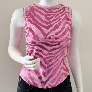 Vintage Y2K Eyeshadow Brand Metallic Pink on Pink Zebra Print Muscle Tank Top